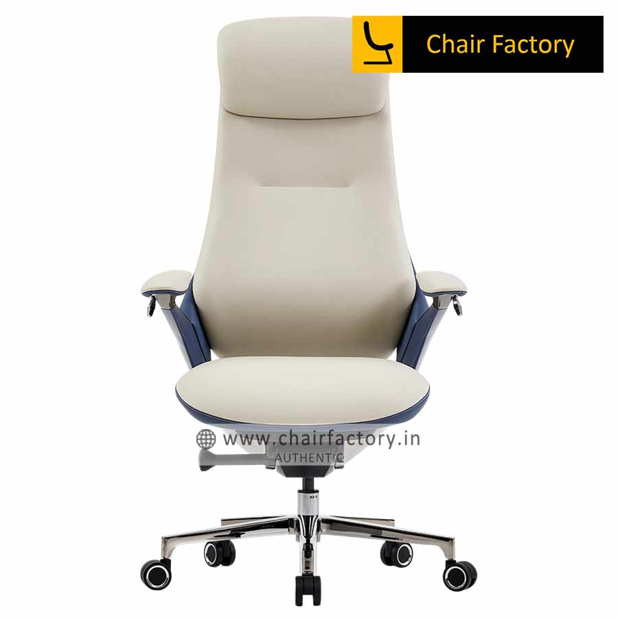 Giovetta High Back Imported 100% Genuine Leather Office Blue Chair alternate view